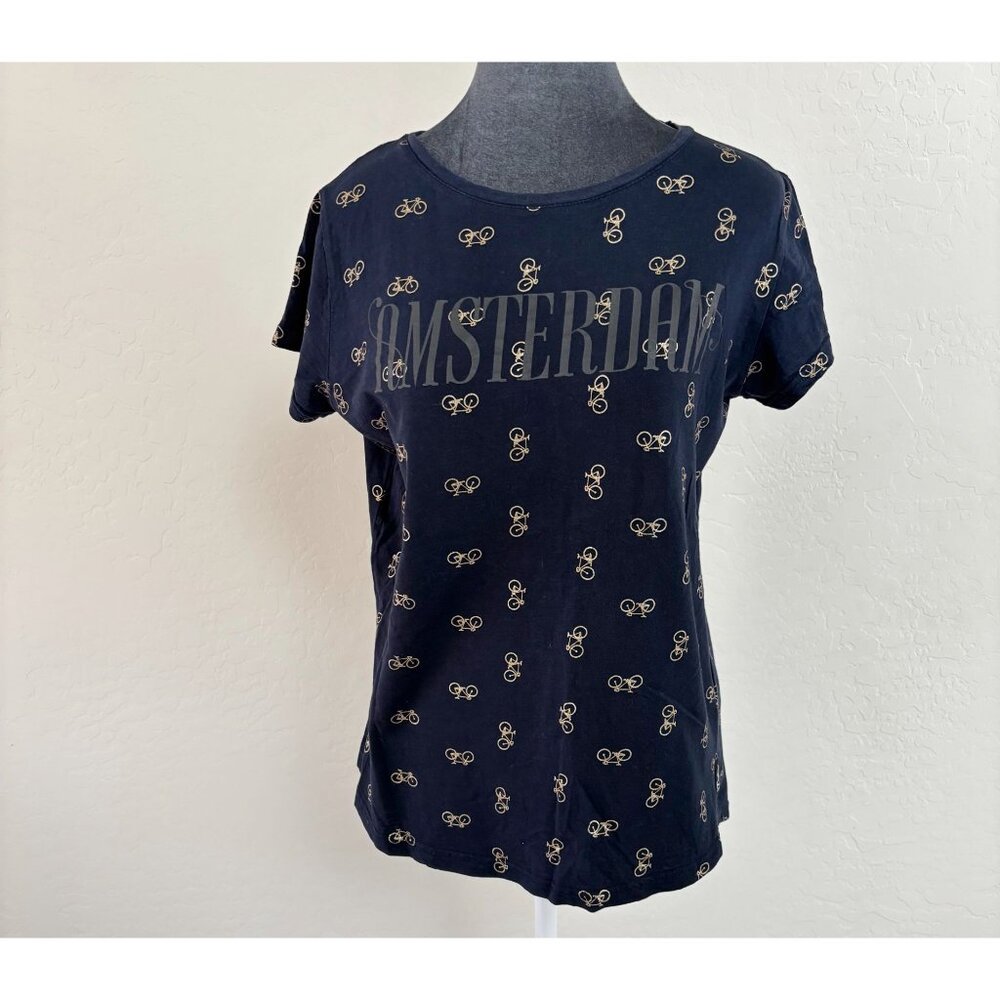 Fox Originals Womens Tee - Amsterdam Bicycle Graphic - Navy/Gold - Size‎ XL